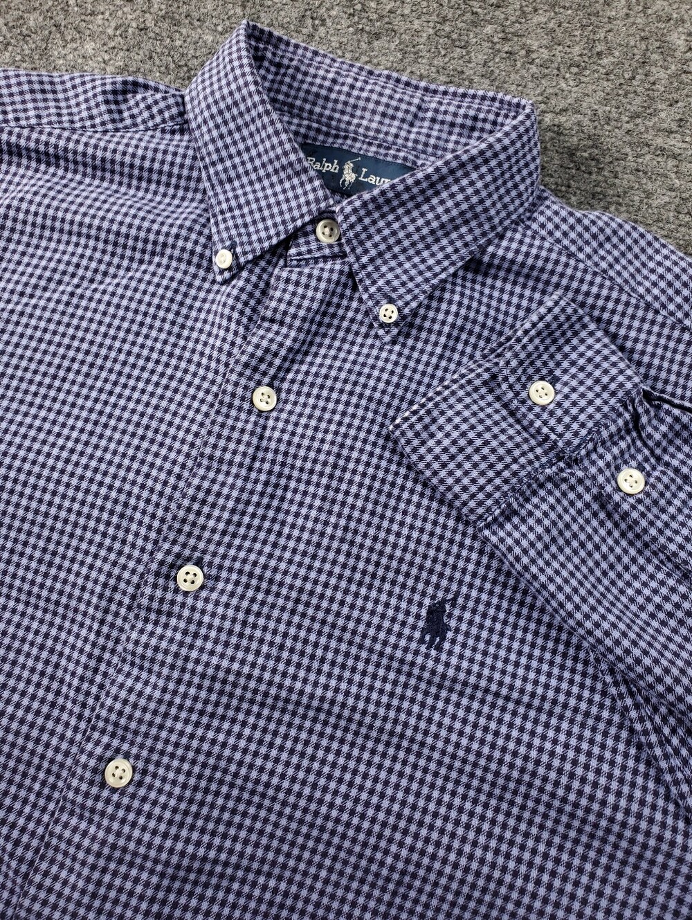 Vintage 90s Ralph Lauren Gingham Button Down Shirt Large Blue Business Casual